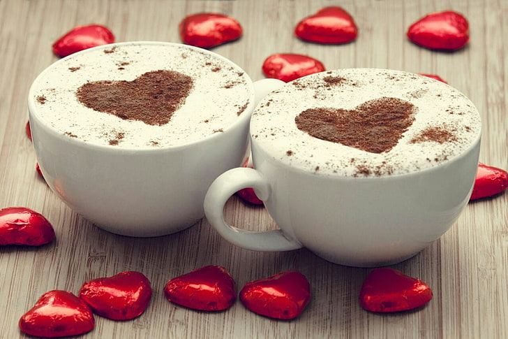 dua cangkir keramik, Hot Cocoa, love, Wallpaper HD