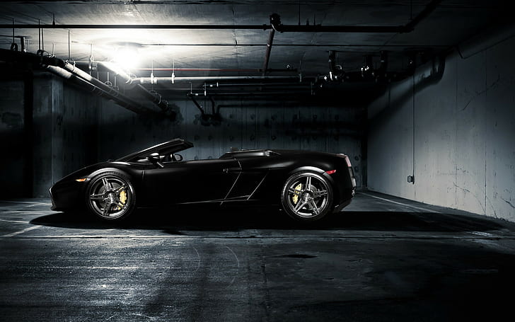 Samochód, czarny samochód, Lamborghini Gallardo, samochód, czarny samochód, lamborghini gallardo, Tapety HD