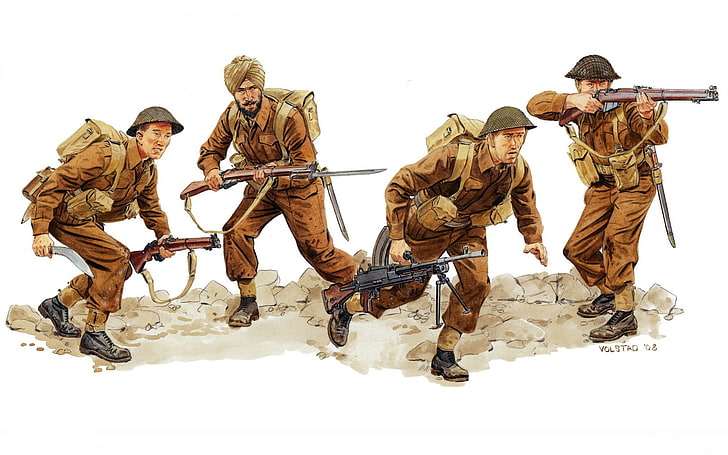 武器、フィギュア、アート、兵士、装備、機関銃、銃剣、ライフル、弾薬、WW2、1944年、モンテ・カッシーノの戦い、ニュージーランド、インド、連合軍、 HDデスクトップの壁紙