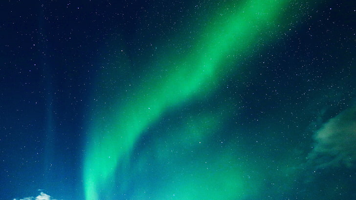 green Aurora phenomenon, starry sky, shine, glitter, HD wallpaper