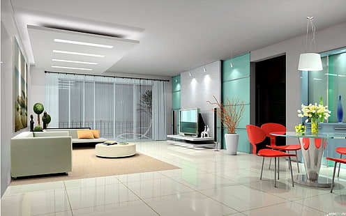 Cool Living Room, мебель для дома, гостиная, дом, комната, стол, диван, телевизор, HD обои HD wallpaper