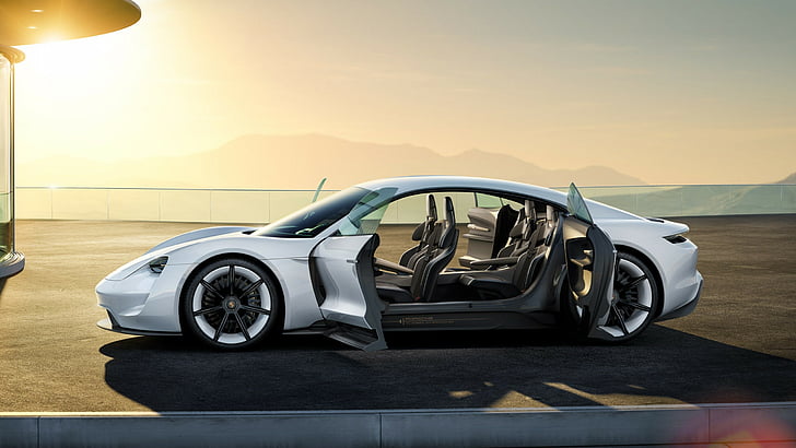Porsche Taycan, coches eléctricos, superdeportivo, 800v, ​​blanco, Fondo de pantalla HD
