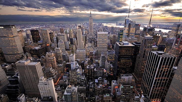 wieżowiec z szarego betonu, architektura, pejzaż miejski, Nowy Jork, Tapety HD