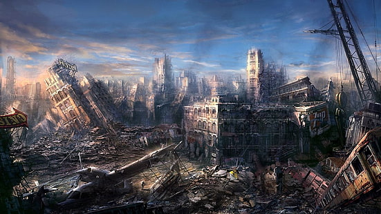 ruines cityscapes oeuvre postapocalyptique 1920x1080 Nature Cityscapes HD Art, ruines, paysages urbains, Fond d'écran HD HD wallpaper