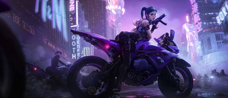 Tian Zi ، cyberpunk ، المستقبل ، المدينة الإلكترونية ، ArtStation ، Cyber ​​Woman، خلفية HD