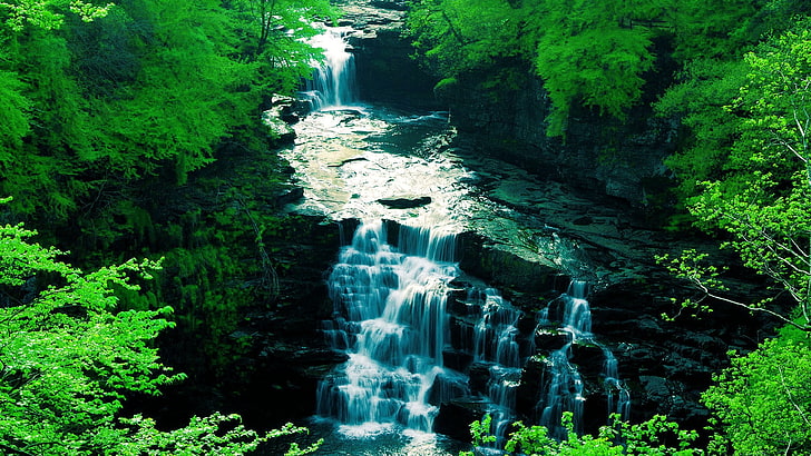Wasserfälle, Natur, Landschaft, Wasserfall, bearbeitet, HD-Hintergrundbild