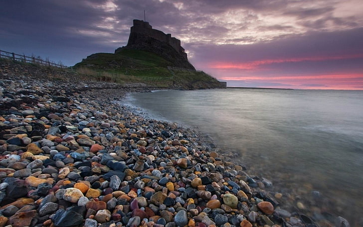 sea beach rocks stones-Landscape HD Wallpaper, brown and black pebbles, HD wallpaper