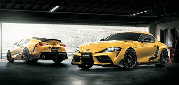Toyota GR Supra, Toyota Supra, Toyota Gazoo Racing, car, sports car, JDM, Japanese cars, yellow cars, HD wallpaper