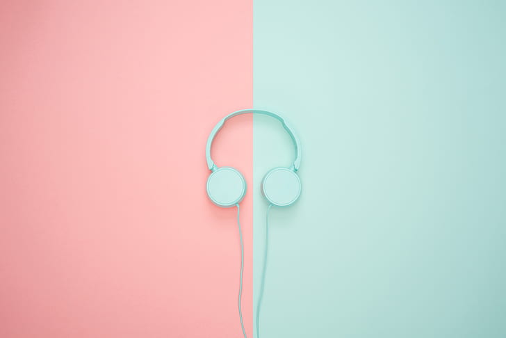 слушалки, минимализъм, пастел, розово, HD тапет