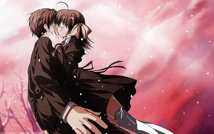 man and woman anime illustration, ef - a tale of memories, kiss, affection, pair, HD wallpaper