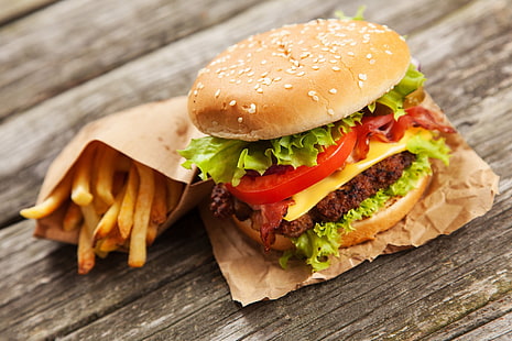 Jedzenie, burger, frytki, Tapety HD HD wallpaper