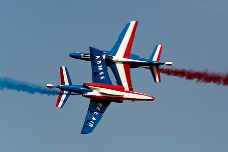 airshows, avião, Patrouille de France, aeronaves, azul, branco, vermelho, veículo, HD papel de parede HD wallpaper