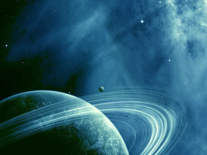 美しい青い土星スペースHD、自然、宇宙、青、美しい、土星を見る、 HDデスクトップの壁紙