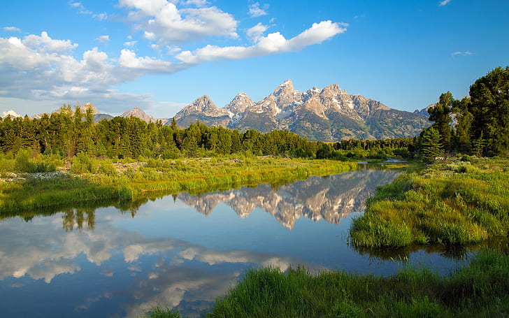 Grand Teton National Park, Wyoming, mountains, lake, reflection, Grand, Teton, National, Park, Wyoming, Mountains, Lake, Reflection, HD wallpaper