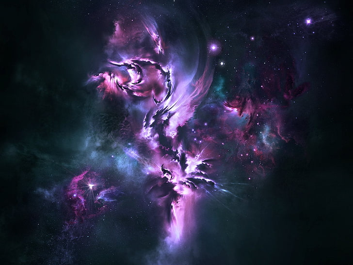 fioletowa, czarna i niebieska tapeta cyfrowa galaktyki, Sci Fi, Mgławica, Tapety HD