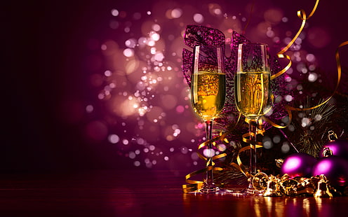 Brinde de ano novo com copos de champanhe Fundo de Natal roxo bonito 4500 × 2813, HD papel de parede HD wallpaper