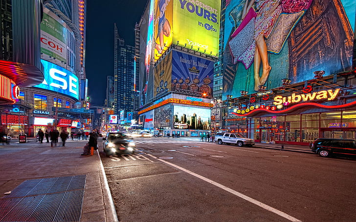 new york city times square street light cityscape night, HD wallpaper