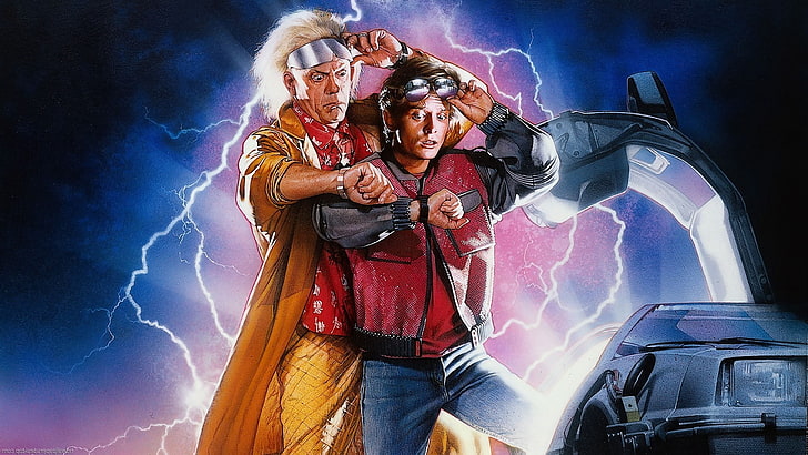 Back To The Future, car, Christopher Lloyd, DeLorean, Lightning, Michael J. Fox, movies, Time Travel, HD wallpaper