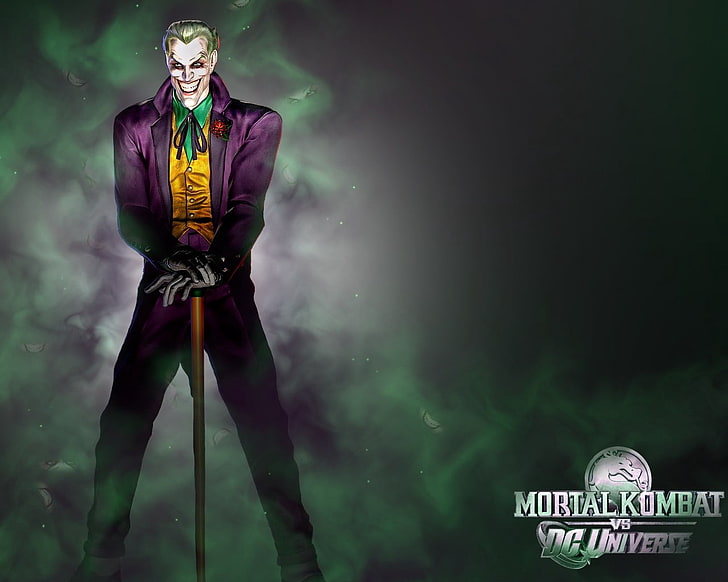 Joker, ölümlü kombat, gülümseme, karakter, takım elbise, duman, HD masaüstü duvar kağıdı