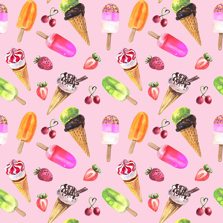 texture, pattern, food, pink background, ice cream, HD wallpaper