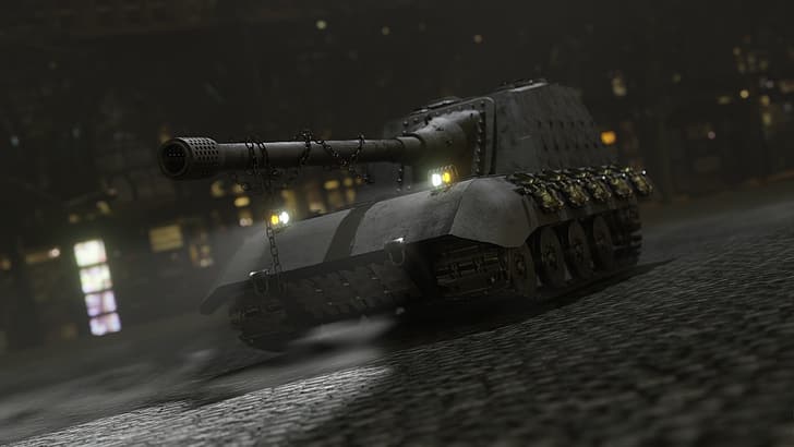 World War II, tank, tank destroyer, Jagdpanzer E 100, lights, vehicle, military, chains, steel, 3D, CGI, computer, HD wallpaper