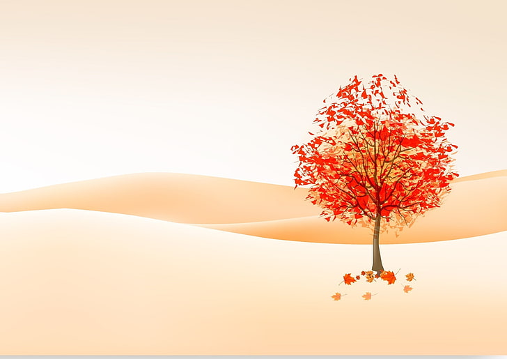 red leafed tree illustration, autumn, leaves, tree, figure, HD wallpaper