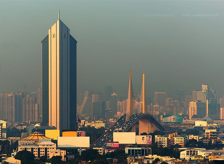 Bangkok, Thailand, Cityscape, arsitektur, Bangkok, Bangunan, cityscape, jam emas, gedung pencakar langit, Sunset, Thailand, Wallpaper HD