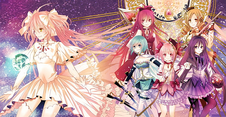 Anime, Puella Magi Madoka Magica, Homura Akemi, Kyōko Sakura, Madoka Kaname, Mami Tomoe, Sayaka Miki, Wallpaper HD