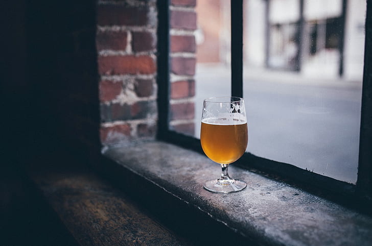 dark, drinking glass, beer, window, street, HD wallpaper
