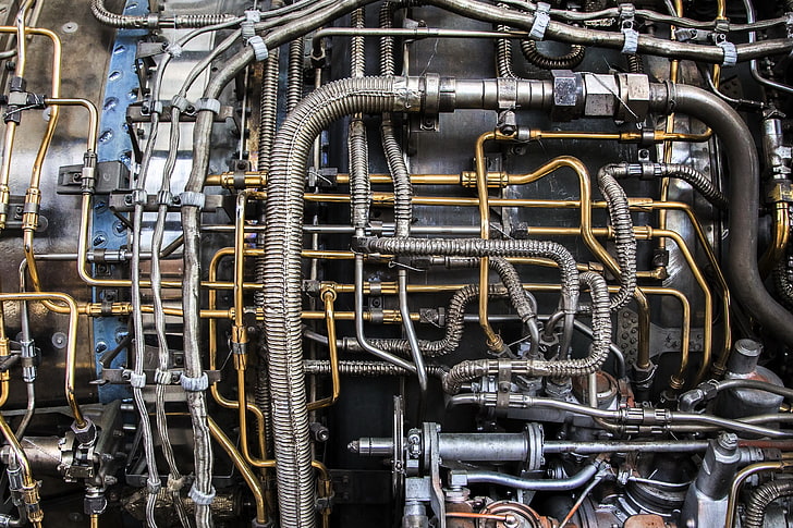 pipes, metal, motors, technology, jet engine, HD wallpaper