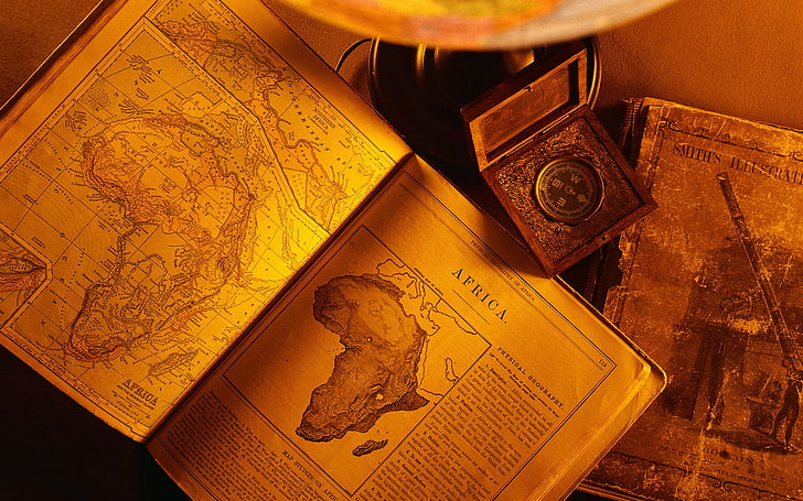 Africa map, old, paper, books, africa continent, HD wallpaper