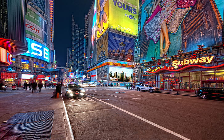 Réverbère, New York City, Times Square, paysage urbain, nuit, Fond d'écran HD