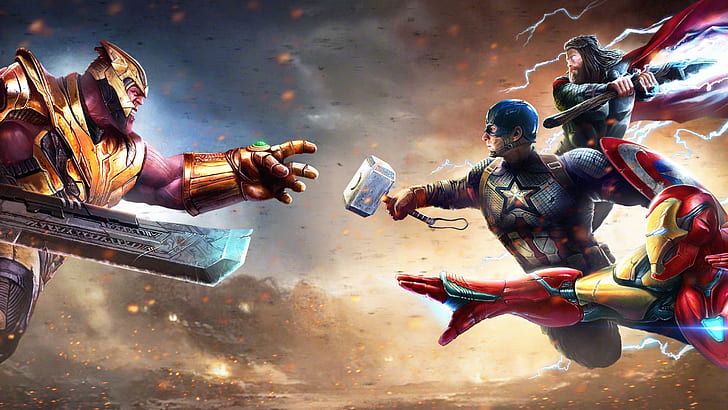 The Avengers, Avengers Endgame, Captain America, Iron Man, Thanos, Thor, HD wallpaper