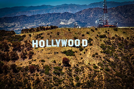 california, hill, hollywood, hollywood sign, landmark, landscape, los angeles, mountain, mountains, outdoors, sign, royalty  images, HD wallpaper HD wallpaper