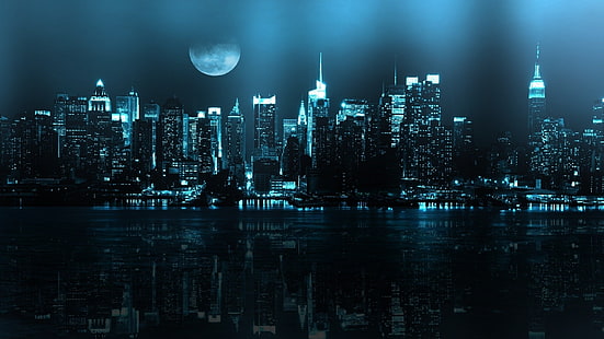 paisajes urbanos noche luna citylife Space Moons HD Art, luna, noche, paisajes urbanos, vida urbana, Fondo de pantalla HD HD wallpaper