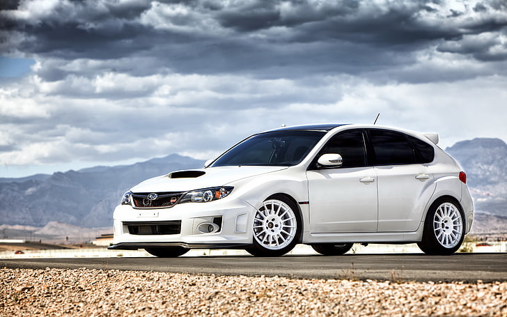 white 5-door hatchback, white, wrx, subaru impreza, Subaru, sti, HD wallpaper