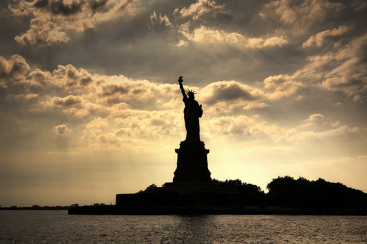 arsitektur, Patung Liberty, AS, Kota New York, awan, Wallpaper HD