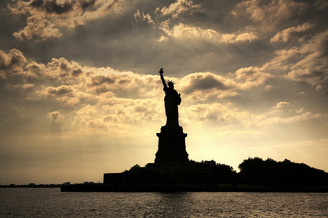 архитектура, Статуя Свободы, США, Нью-Йорк, облака, HD обои HD wallpaper