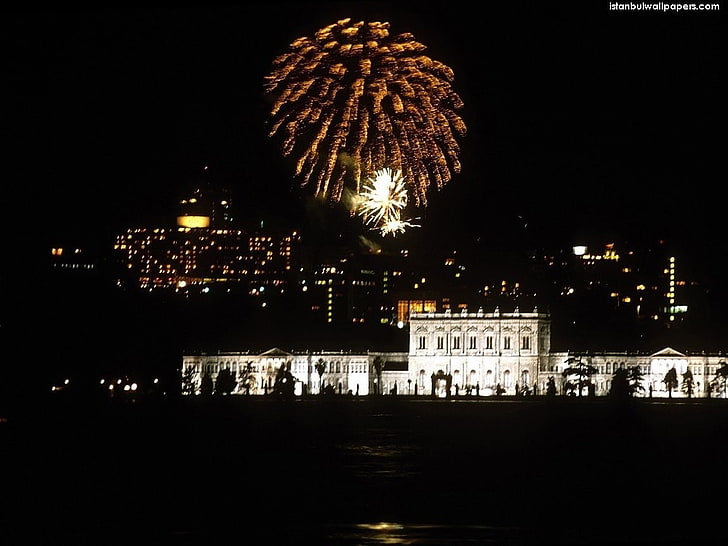 night, Istanbul, fireworks, HD wallpaper