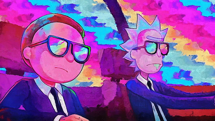 Rick and Morty illustration, Rick and Morty, cartoon, psychedelic, tv series, Rick Sanchez, Morty Smith, TV, colorful, glasses, HD wallpaper