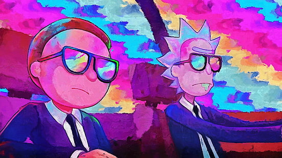 Rick and Morty illustration, Rick and Morty, cartoon, psychedelic, tv series, Rick Sanchez, Morty Smith, TV, colorful, glasses, HD wallpaper HD wallpaper