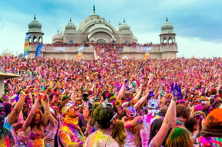 color, colours, festival, hindu, holi, holiday, india, spring, HD wallpaper