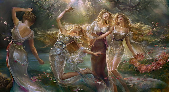 gruppo di donne, ragazza fantasy, fantasy art, donne, artwork, Sfondo HD HD wallpaper