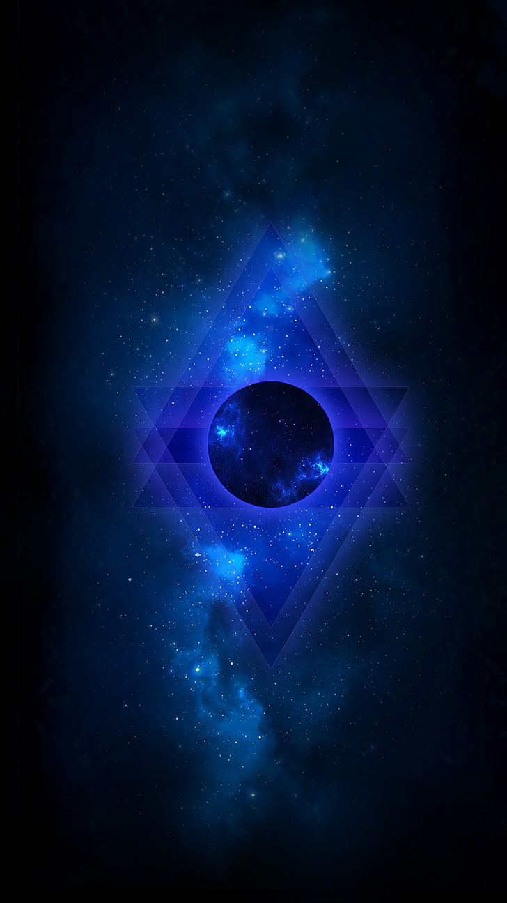 planet, blue nebula, geometry, shapes, Space, HD wallpaper