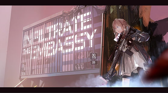 anime, anime dziewczyny, Girls Frontline, broń, pistolet, Tom Clancy's Splinter Cell: Conviction, Tapety HD HD wallpaper