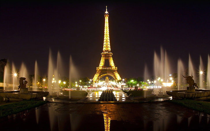 тапет, Париж, прекрасно, нощ, Айфел, HD тапет