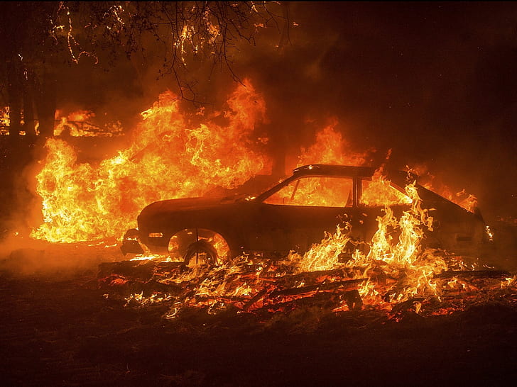 incendie, destruction, voiture, Fond d'écran HD