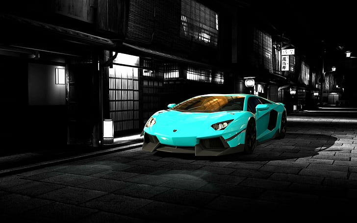 Cyan Lamborghini, чирок-ламборджини, авентадор, голубой, ламборджини, HD обои