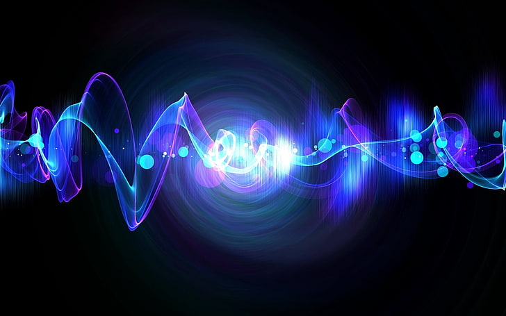 ilustrasi gelombang suara biru dan ungu, cerah, terang, sinar, biru, berkilau, Wallpaper HD