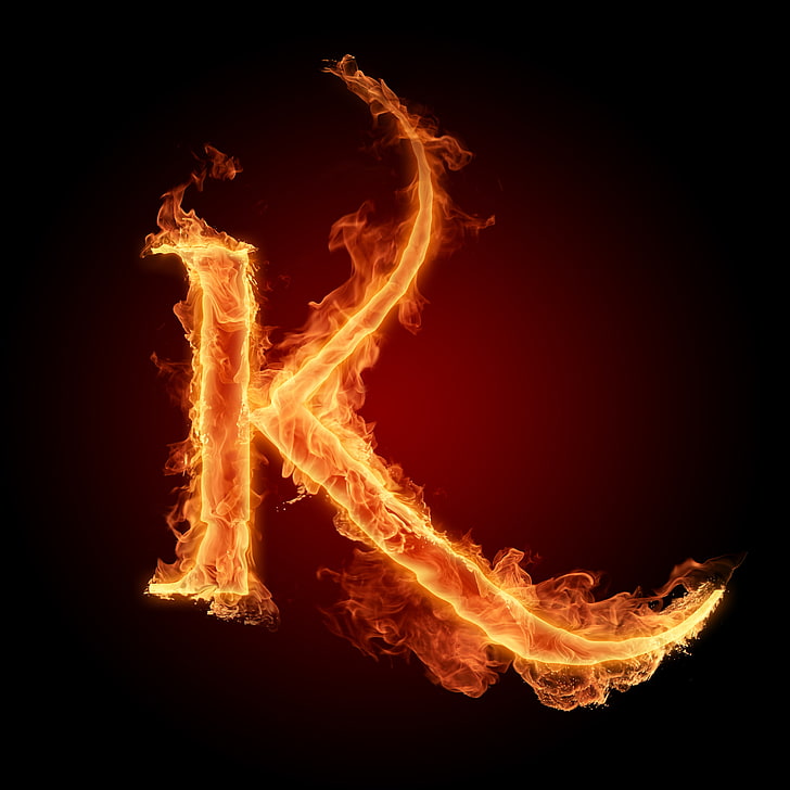 горящая буква K иллюстрация, огонь, пламя, буква, алфавит, литера, латика, HD обои